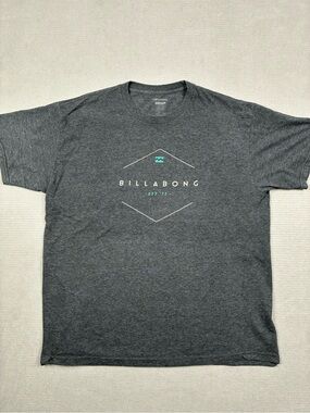 Billabong Surf Men's XL Charcoal Heather Tee with Teal Logo Y2k